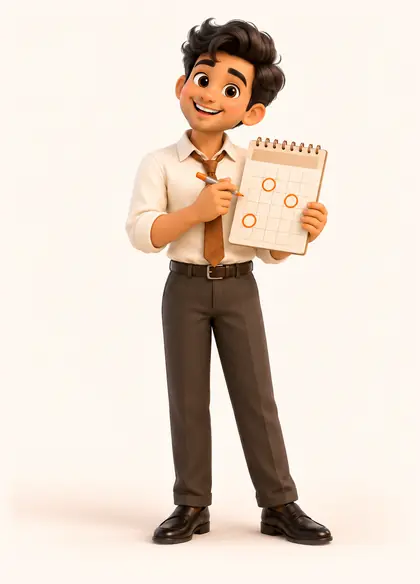 The Strategist: a 3D man in a tie, holding a calendar with a few days circled.