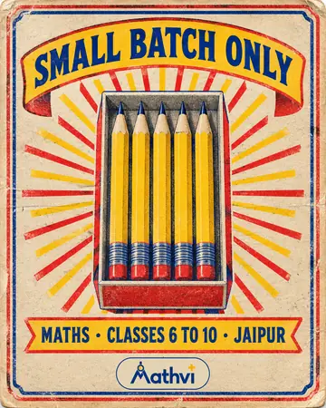 Example post for Mathvi, a made-up maths coaching class: an old matchbox-style label with five pencils and the words Small batch only.